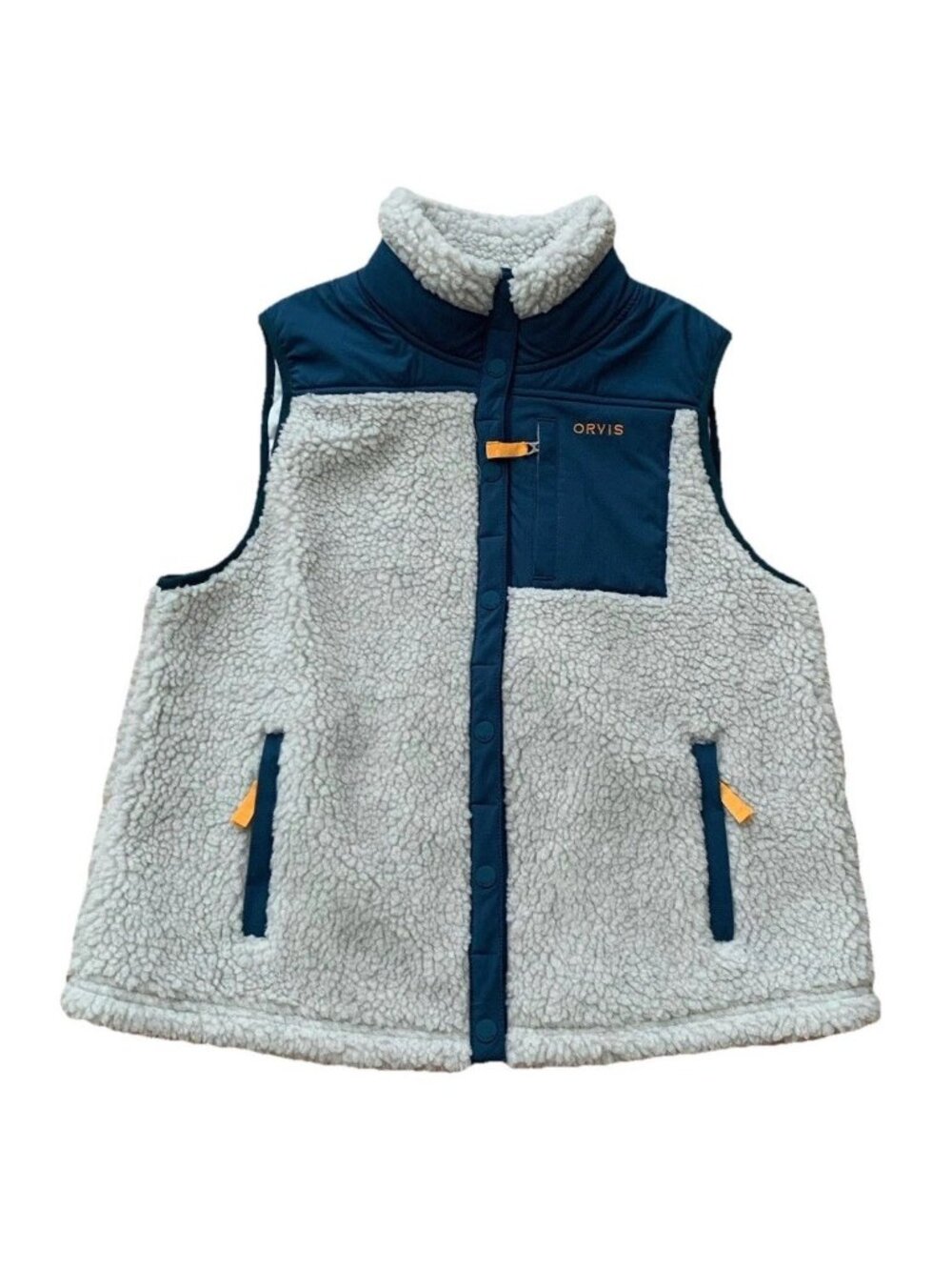 Orvis Mad River Snap Vest Mens M Teal Gray Sherpa Fleece Outdoor 3J3C NWT